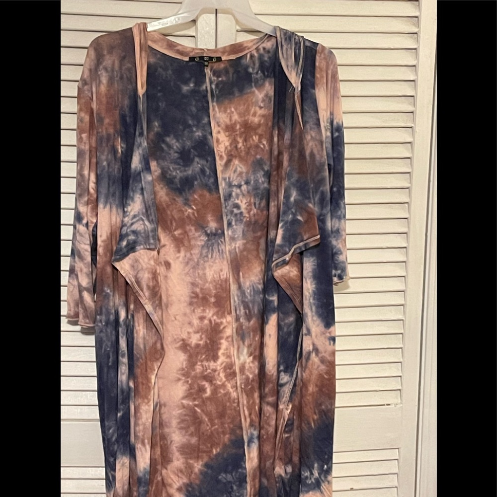 Tie dye long sleeve blue/peach hooded sweater 3XL